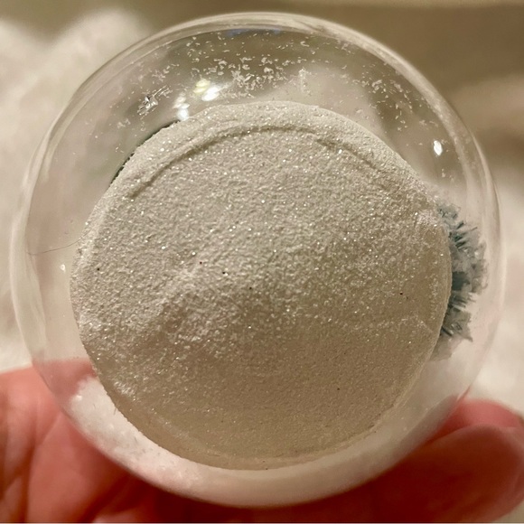 TALBOTS 2018 Snow Globe ornament w/colonial home, tree & plaid ribbon to hang w/ - Picture 3 of 8